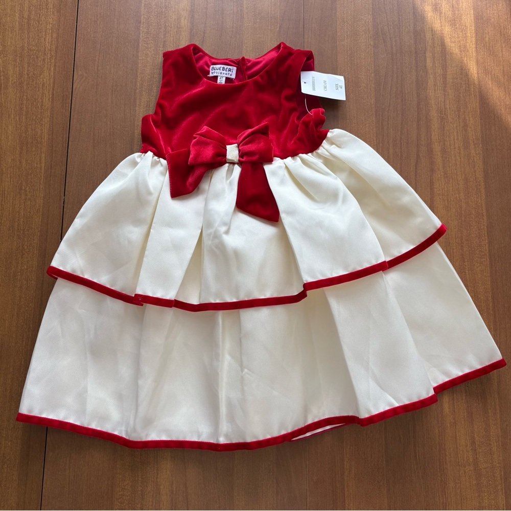 NWT Blueberi Boulevard Red and Cream Dress with Bow